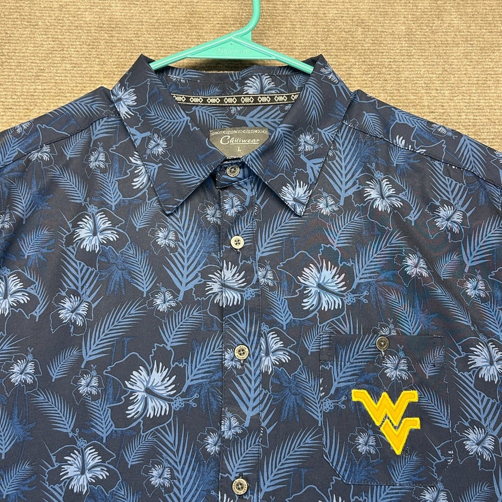 West Virginia Mountaineers Hawaiian Shirt Men's Large Short Sleeve Floral Button